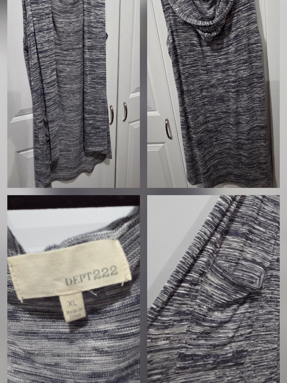 DEPT 222 Gray Marled Sleeveless Hooded Duster W/Pockets